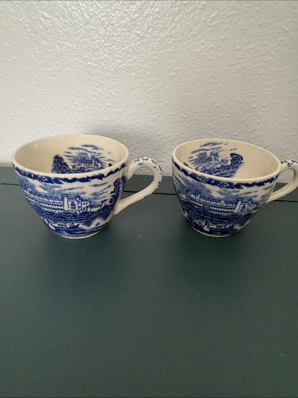 2 Antique/Vintage Blue and white transferware teacups